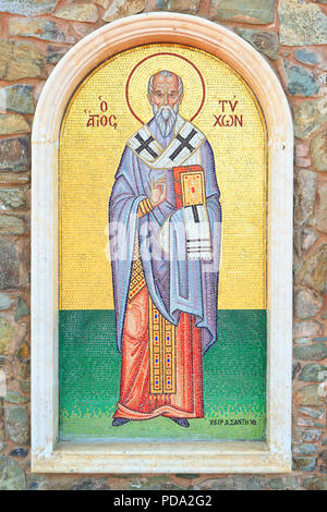 A mosaic depicting Saint Tychon, Bishop of Amathus, Cyprus at Throni near Kykkos Monastery, Cyprus Stock Photo