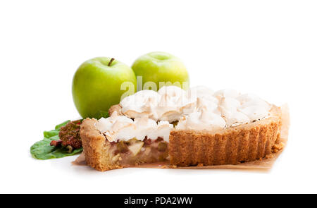 Tasty  meringue pie with rhubarb and apple isolated on white Stock Photo