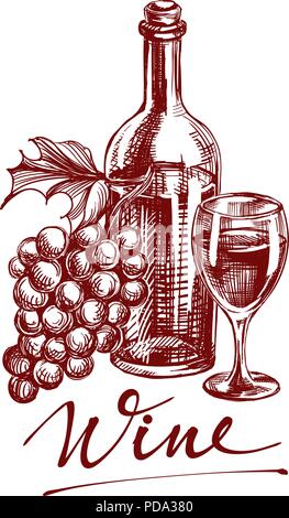 collection wine hand drawn vector llustration sketch Stock Vector