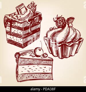 cakes fast food set hand drawn vector llustration sketch Stock Vector