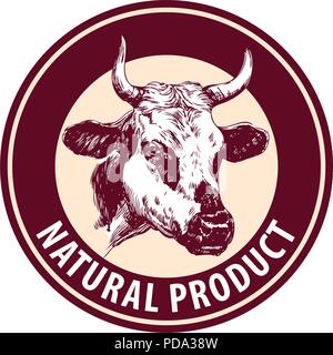 cow hand drawn vector llustration sketch. logo design template. farm icon Stock Vector