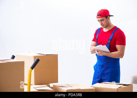 Contractor worker moving boxes during office move Stock Photo
