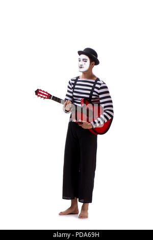 Mime playing guitar isolated on white Stock Photo