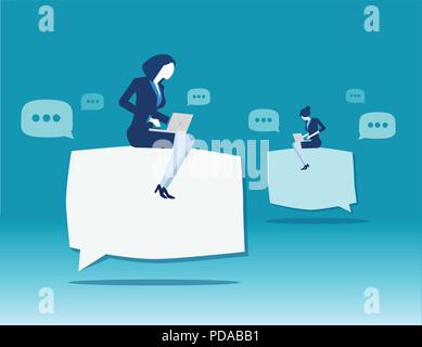 Business women using laptops sending messages, emails and sharing ideas. Vector of a business concept of online communication Stock Vector