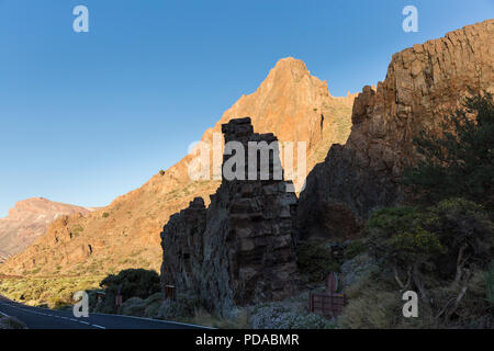 Volcanic rock formations alongside the road through the national park, Las Canadas del Teide, UNESCO, world heritage site, Tenerife, Canary Islands, S Stock Photo