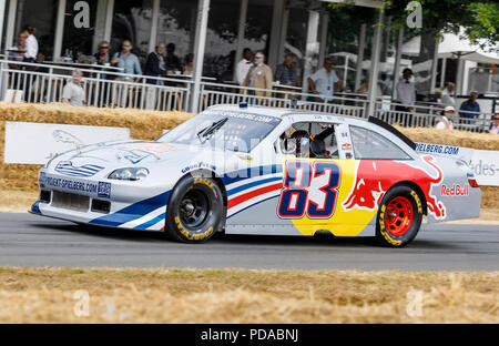 2007 Red Bull Toyota Camry NASCAR winner with driver Patrick Friesacher at the 2018 Goodwood Festival of Speed, Sussex, UK. Stock Photo