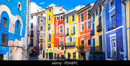 Traditional colorful houses in Cuenca town,Spain. Stock Photo