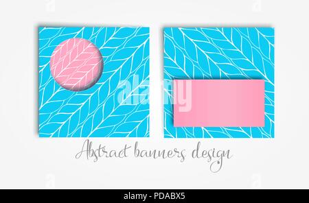 Vector set of square cards. abstract background with knitted braids geometric shapes and copy space frame. Paper cut style templates for banners, greeting cards Stock Vector