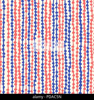 Seamless vector abstract pattern. Thin thread with small blue and red beads. Repeating texture with circles Stock Vector