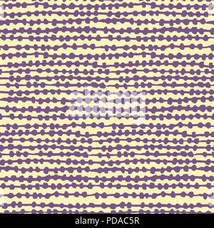 Seamless vector abstract pattern. Thin thread with small lilac beads. Repeating texture with circles for fabric, textile, craft Stock Vector