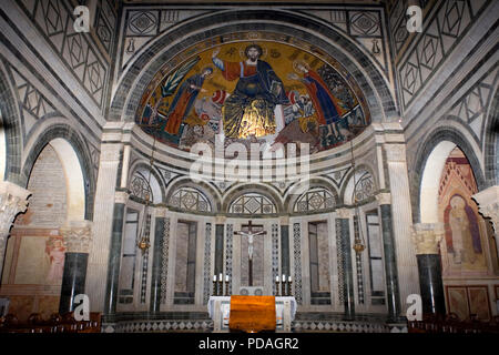 The apse, with its famous mosaic (1260) of Christ between the Virgin and St Minias, San Miniato al Monte, Florence Stock Photo