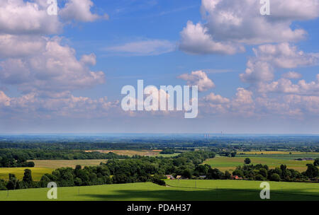 Landscape over the Oxfordshire fields with a cloudy blue sky Stock Photo