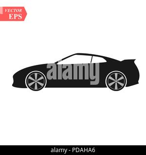simple floating sports car icon viewed from the side colored in flat black with detailed rims eps10 Stock Vector
