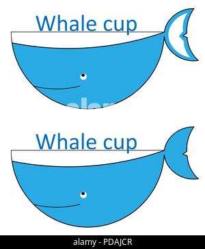 cheerful whale on a children's cup whale-mug minimalist logo Stock Vector