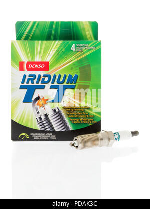 Winneconne, WI - 7 August 2018: A package of Denso Iridium spark plugs on an isolated background Stock Photo