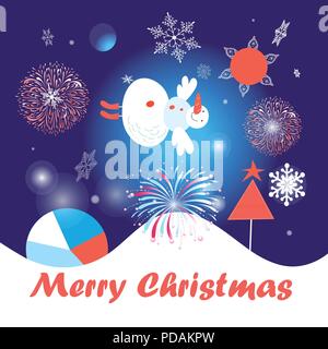 Super Winter Greeting Card with Snowman and Snowflakes Stock Vector