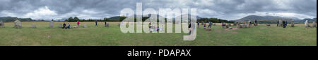 A flat 360 degree panorama from the centre of the stone circle at Castlerigg, UK, with the stone circles set in front of all the Lake District hills Stock Photo