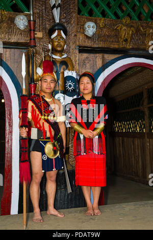 Naga tribal people in traditional clothing, Kisima Nagaland Hornbill festival, Kohima, Nagaland, India Stock Photo