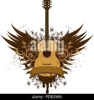Acoustic guitar wings An acoustic guitar between a set of wings. Stock Vector