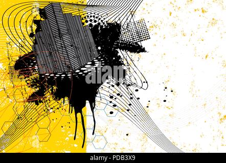 Modern city with line art and texture elements. Stock Vector