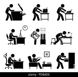 Employees using office equipments in workplace. Stock Vector