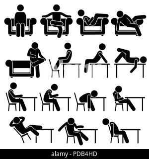 Sitting on Chair Poses Postures Human Man People Stick Figure Stickman ...