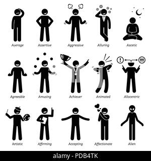 Neutral Personalities Character Traits. Stick Figures Man Icons ...