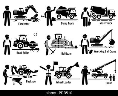 Construction Vehicles Transportation and Worker Set Stock Vector