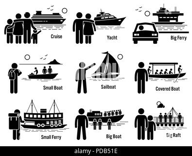 Water Sea Transportation Vehicles and People Set Stock Vector