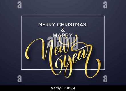 2019 New Year golden hand written lettering with on a black background. Vector illustration Stock Vector