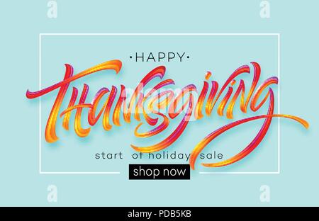 Happy Thanksgiving hand drawn typography poster. Greeting card for Thanksgiving. Calligraphy lettering. Vector illustration Stock Vector