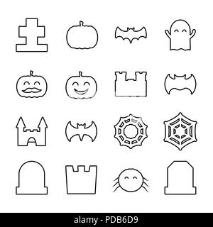 Lined halloween related icons set. Collection of thin line cute decorative elements Stock Vector