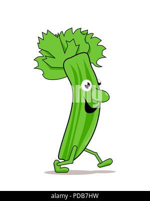 Funny cartoon celery walking on a white background, vector illustration Stock Vector