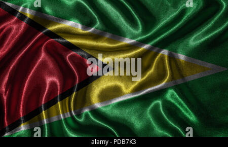 Guyana flag - Fabric flag of Guyana country, Background and wallpaper of waving flag by textile. Stock Photo