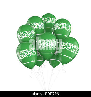 Saudi Arabia flag bunch of balloons on string. 3D Rendering Stock Photo