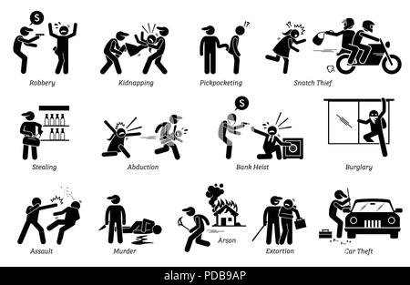 Violence Violent Crime and Criminal. Stock Vector