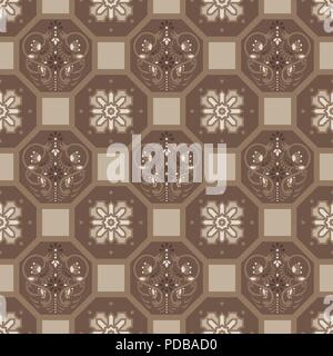 Brown floor tiles ornament vector pattern print. Brown colors geometric hexagonal seamless backdrop. Stock Vector