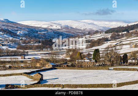 The barns and walls at Gunnerside in Swaledale Stock Photo