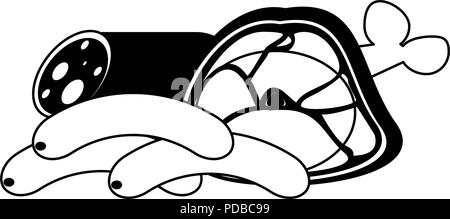 Set of meats in black and white Stock Vector