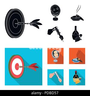 Game Darts, reflection and other icon in black, flat style. Cigar , calipers icons in set collection. Stock Vector