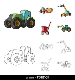 Tractor, hay balancer and other agricultural devices. Agricultural machinery set collection icons in cartoon,outline style vector symbol stock illustr Stock Vector