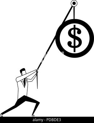 Businessman pulling coin with rope in black and white Stock Vector ...