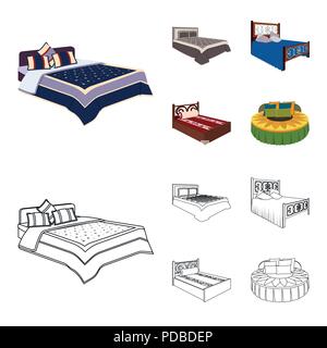 Different beds cartoon,outline icons in set collection for design. Furniture for sleeping vector isometric symbol stock  illustration. Stock Vector