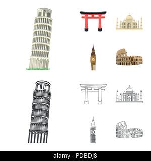Sights of different countries cartoon,outline icons in set collection for design. Famous building vector symbol stock  illustration. Stock Vector