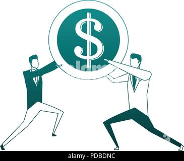 Businessmens pushing a coin in blue lines Stock Vector Image & Art - Alamy