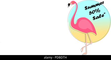 Summer sale banner with paper cut flamingo exotic floral design for banner, flyer, invitation, poster, web site or greeting card. Paper cut style, vector illustration. Stock Vector
