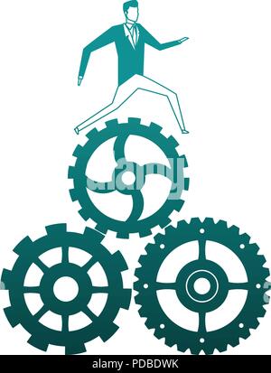 Businessman running on gears blue lines Stock Vector Image & Art - Alamy