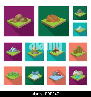 Mountains, massive flat icons in set collection for design. The surface of the earth vector isometric symbol stock  illustration. Stock Vector