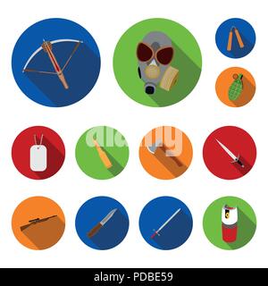 Types of weapons flat icons in set collection for design.Firearms and bladed weapons vector symbol stock  illustration. Stock Vector