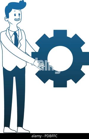 Businessman with gear symbol blue lines Stock Vector Image & Art - Alamy